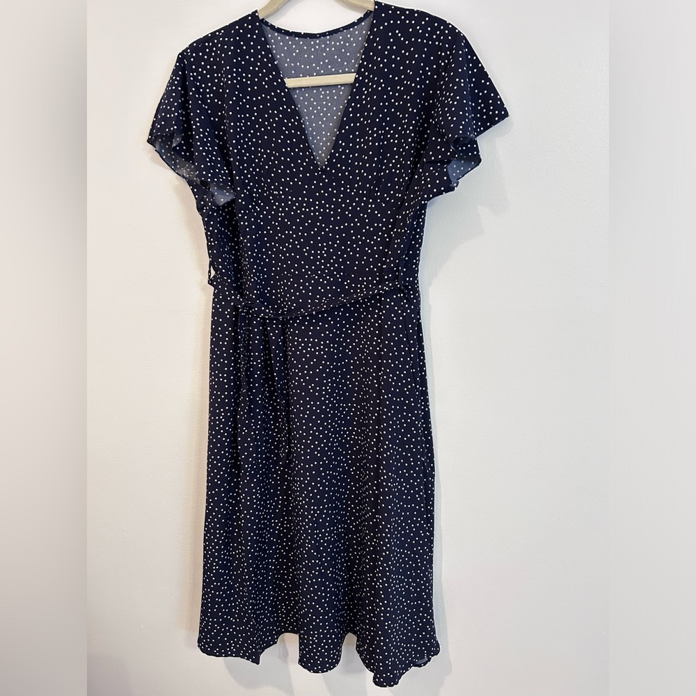 Navy & white dress with tie belt